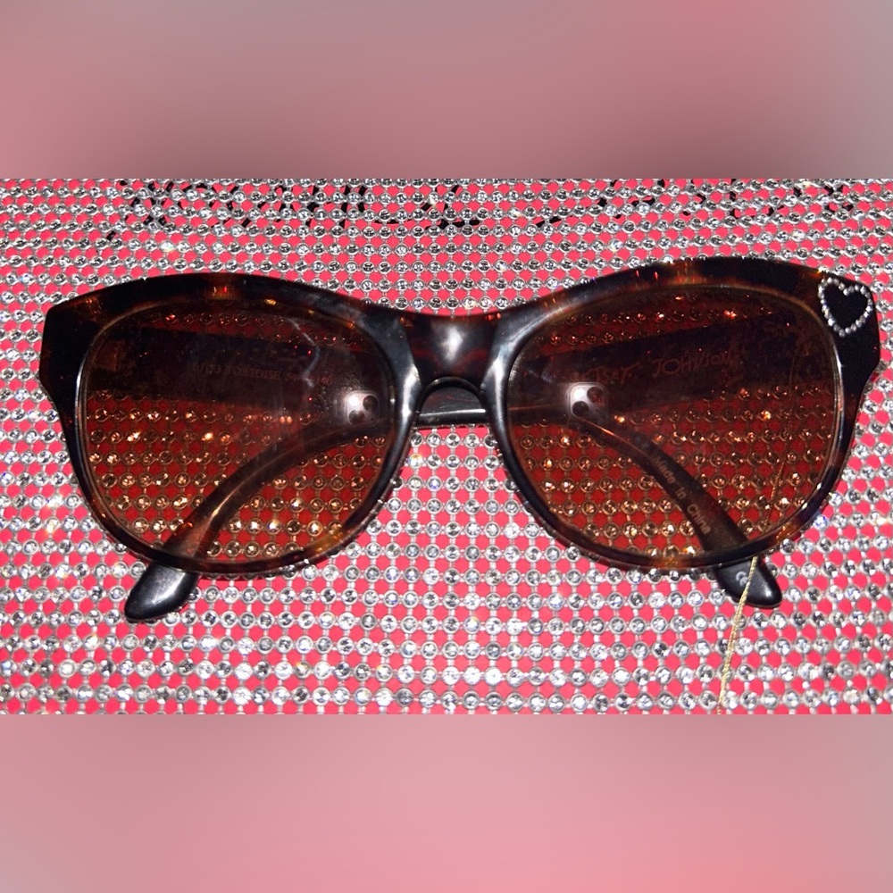 Betsey Johnson sunglasses crystal rhinestone heart cateye tortoise shell vintage - Picture 4 of 12